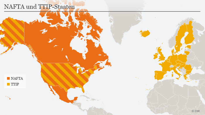 Карта на страните от ТТИП и NAFTA